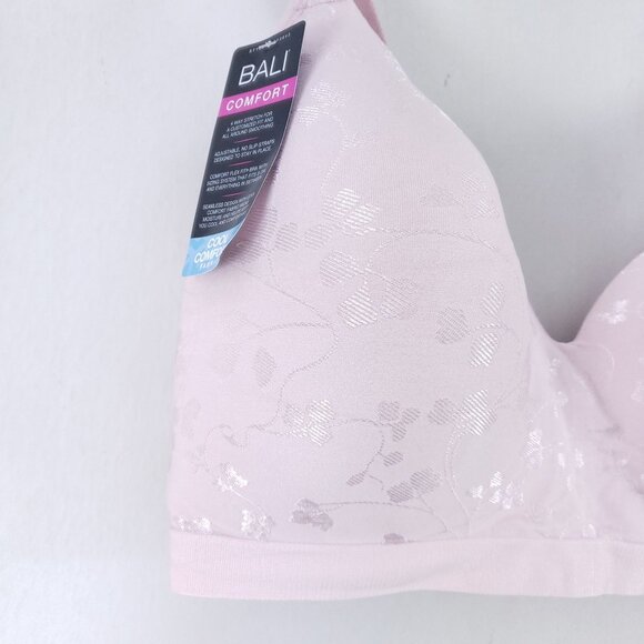 Bali Comfort Revolution Wirefree Bra 3XL Pink Nylon/Spandex Floral Design Adjust - Picture 5 of 6